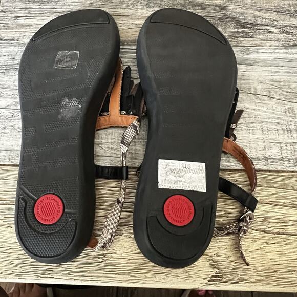 Fit Flop Womens Tia Fringe Leather Thong Sandal Size 11 Snake Slingback Comfort - Picture 7 of 9